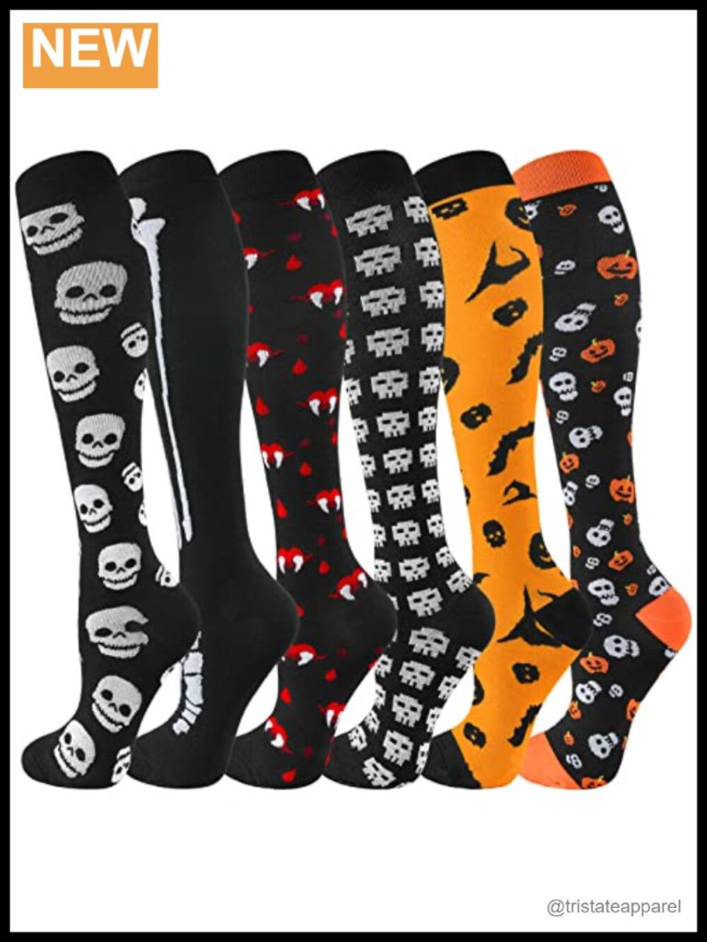 Compression Socks Knee-High 20-30 mmHg Nylon Polyester Unisex 6 Pairs